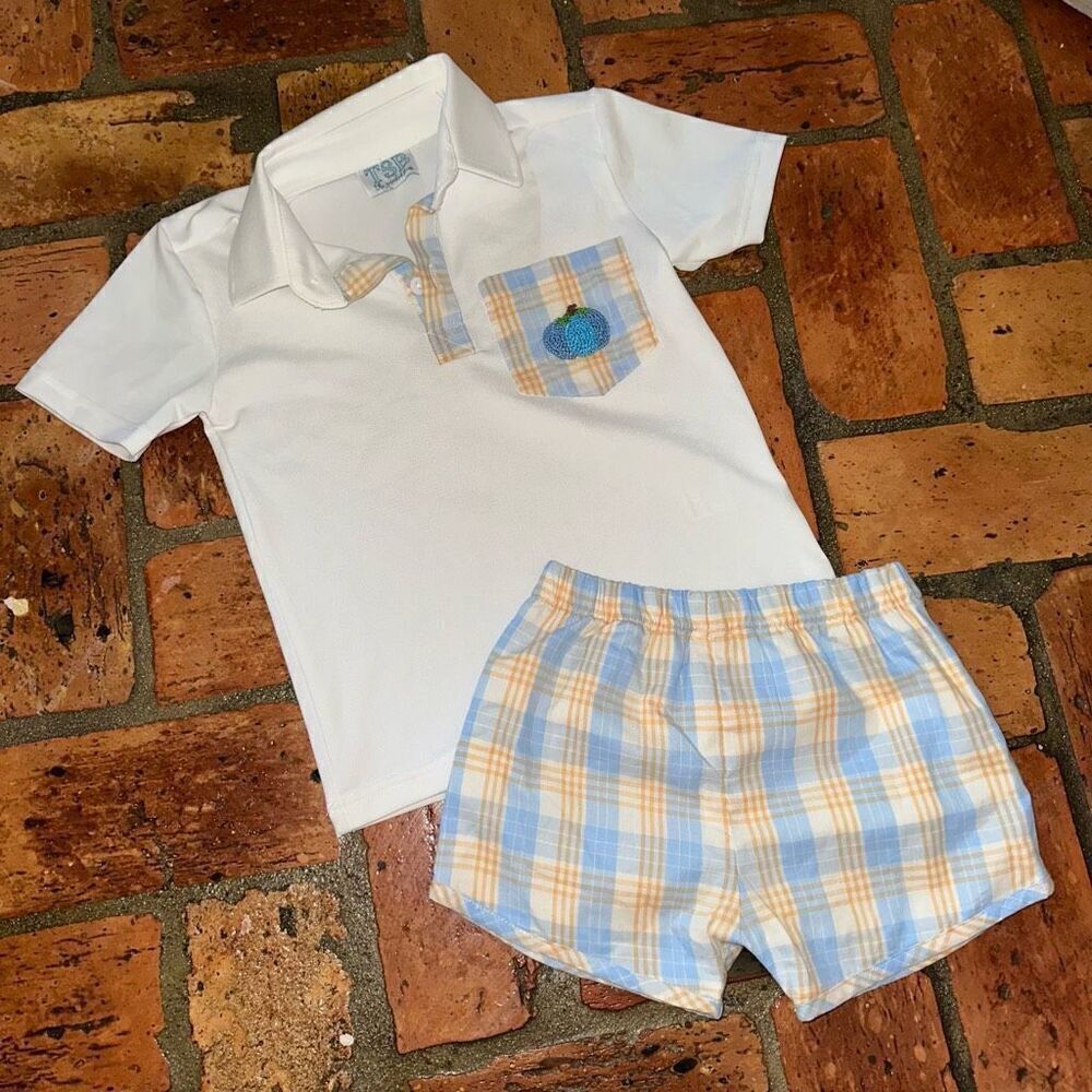 Smocked Bear French Knot Pumpkin Fall Shorts Set